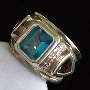 VTG Sterl.Silver Blue Topaz Red Tourmaline Ring